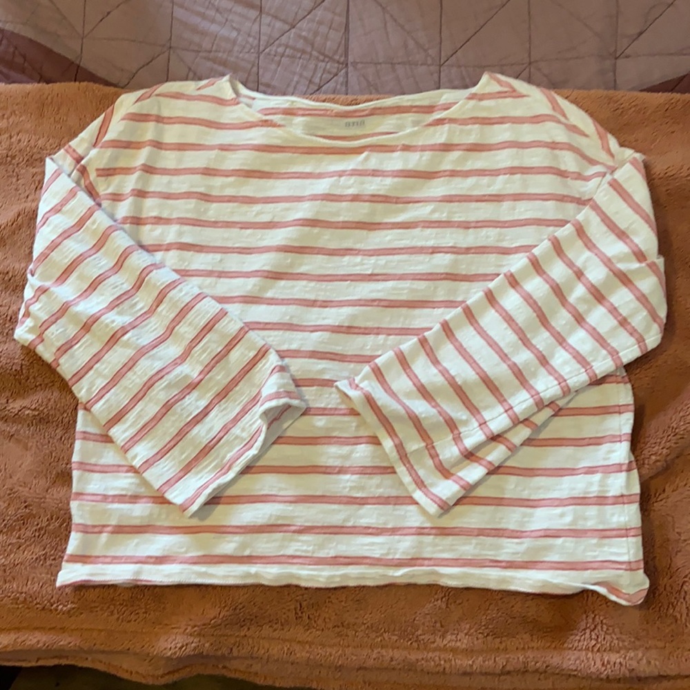 ana Large Pink and White Striped 3/4 Length Shirt